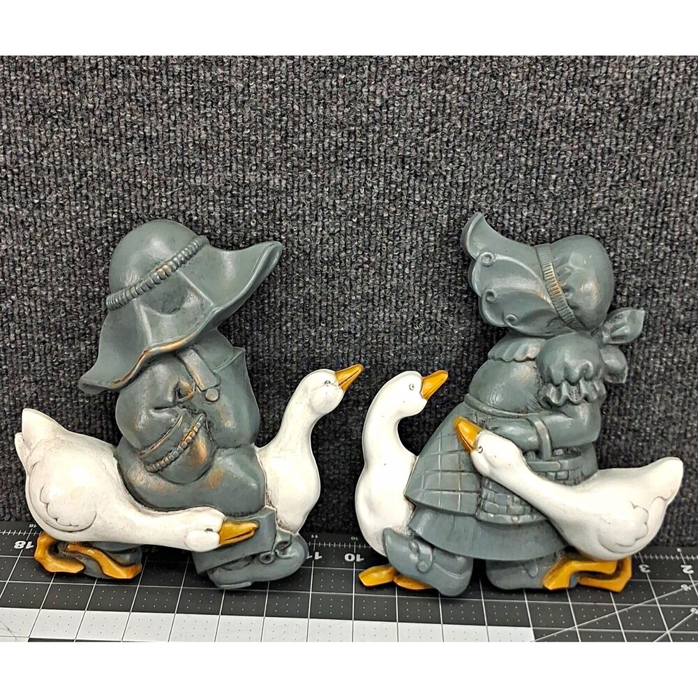 Vintage Burwood 1988 Boy Girl Geese Wall Plaques Set 2865-1B 2865-2B USA